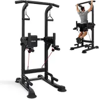 Vevor Pull Up Bar, 150 kg Power Tower Dip Station, Workout Dip Station med H-formad stabil bas och ryggdyna, justerbar 12-nivås höjd fristående Chin Up-stång för rygg, 4-nivås justerbar ryggdyna