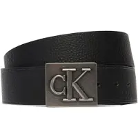Calvin Klein Bälte 'Pebble Grain Monogram Plaque' svart