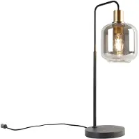 QAZQA Design bordslampa svart med guld och rökglas - Zuzanna