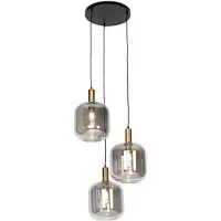 QAZQA Design Hänglampa Svart med Guld och Rökglas 3-ljus - Zuzanna
