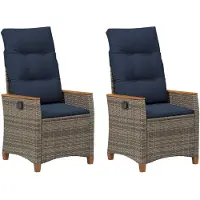 vidaXL Fällbar trädgårdstol 2 pcs Grå och Marinblå 64 x 57,5 x 112 cm