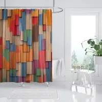 Warmth Home Retro Träådring Duschdraperi Brun Gammal Massivt Trägolv Plank Naturlig Lantlig Grafisk Tryck Tyg Badrumsinredningsset Med Krokar 180*180cm