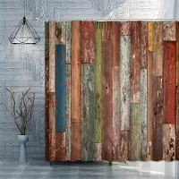 Warmth Home Retro Träådring Duschdraperi Brun Gammal Massivt Trägolv Plank Naturlig Lantlig Grafisk Tryck Tyg Badrumsinredningsset Med Krokar 180×200cm