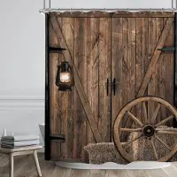 Warmth Home Retro Träådring Duschdraperi Brun Gammal Massivt Trägolv Plank Naturlig Lantlig Grafisk Tryck Tyg Badrumsinredningsset Med Krokar 90*180cm