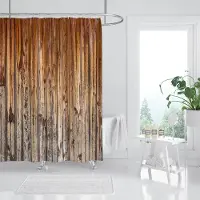 Warmth Home Retro Träådring Duschdraperi Brun Gammal Massivt Trägolv Plank Naturlig Lantlig Grafisk Tryck Tyg Badrumsinredningsset Med Krokar 90*180cm