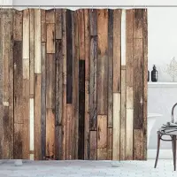 Warmth Home Retro Träådring Duschdraperi Brun Gammal Massivt Trägolv Plank Naturlig Lantlig Grafisk Tryck Tyg Badrumsinredningsset Med Krokar 180*180cm
