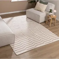 FRAAI Randig modern matta | Dazzle Blocks beige/vit | 200x290 cm | Bomull | Block | Rektangulär | Plattvävd