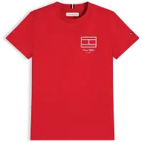 Tommy Hilfiger T-shirt 'Outline Flag Logo' röd / vit