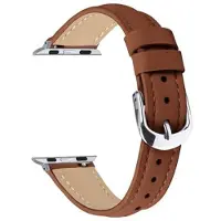 Mtp Products Apple Watch Series 11/10/9/8/SE 3/SE (2022)/7/SE/6/5/4/3/2/1 - smalt läderarmband - 42mm/41mm/40mm/38mm - brunt