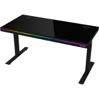 Lorgar Dual-motor höj-/sänkbart gamingbord med trådlös laddare, RGB-belysning, kontrollpanel och USB-portar, bordsskiva i klart härdat glas, svart