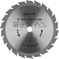 Wolfcraft 6373000 Hårdmetall cirkelsågklinga 184 x 16 mm Antal tänder (per tum): 22 1 st