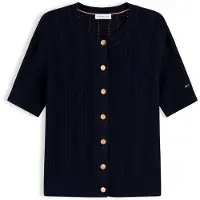 Tommy Hilfiger Pointelle Gold Tone Button Short Sleeve Cardigan