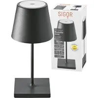 Sigor Nuindie mini LED uppladdningsbar bordslampa, USB-C, svart, IP54, dimbar Nuindie,, Svart, Vardagsrum / matsal, Aluminium / grå / zink, Modern