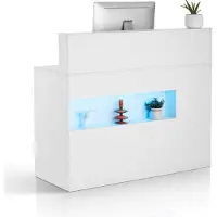 Vevor Receptionsdisk, 122 x 49 x 91 cm Rektangulärt frontbord, kontorsreceptionsdisk med LED-belysning, 2 lådor och eluttag, för kassa, lobby, skönhetssalong och kontor, vit