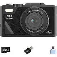 INF 5K Digitalkamera - 75MP, WiFi, Vridbar Skärm, med 64GB Kort, Typ-C Adapter & USB-läsare