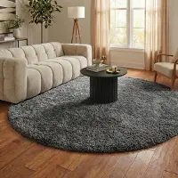 NATURL. Rund shaggy matta | Blaze grå hos Volero | Ø 120 cm | Syntet | Enfärgad | Rund | Hög lugg