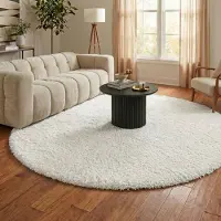 NATURL. Rund shaggy matta | Blaze vit hos Volero | Ø 240 cm | Syntet | Enfärgad | Rund | Hög lugg