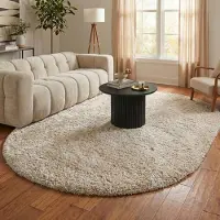 NATURL. Oval fluffig matta | Blaze beige hos Volero | 160x230 cm | Syntet | Enfärgad | Oval | Hög lugg