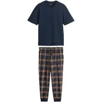 Next Pyjamas lång marinblå / brun / vit