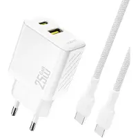Dudao A26TCEU Adapter 25Watt 1xUSB-C 1xUSB-A (1 m USB-C till USB-C ingår) Hvid