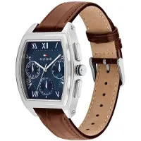 Tommy Hilfiger Square Blue Dial Brown Leather Strap Watch