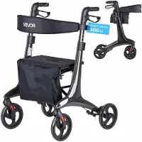Vevor Rullator med sits för seniorer, hopfällbar lättviktig rullator, gånghjälpmedel i kolfiber med 20 cm massiva PVC-hjul och justerbart handtag - Stöder upp till 136 kg