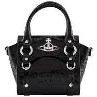 Vivienne Westwood Betty Metallogo Präglad Krokodilmönstrad Läder Mini Axelväska Crossbodyväska Damväskor Svart 42010085L001HN401 Basic Set (Bag+Dust Bag)