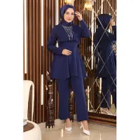 Turkishsouq Sten Detailed Med bälte Kostym Indigo