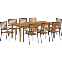 vidaXL Trädgårdsmöbelset 9 pcs Svart Massivt Akaciaträ