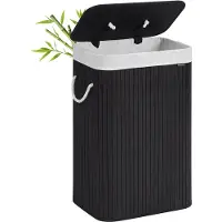 Songmics tvättkorg i bambu, svart, stående 40 cm med insats (LCB10Y)