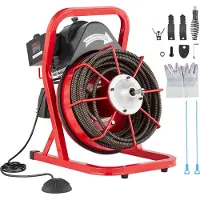 Vevor Avloppsrensningsmaskin 23m x 13mm, avloppsborr manuell matning med 4 skärare och luftaktiverad fotpedal för 50mm till 150mm rör