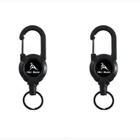 INF 2-pack utdragbar anti-förlust nyckelring med hög återfjädring, 60cm utdragbar, slät plast, karbinhake, 12cm x 4cm x 4cm Black