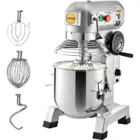 Vevor Commercial Stand Mixer, 15Qt rostfritt stål skål, 850W Heavy Duty elektrisk matmixer med 3 hastigheter justerbar 113/184/341 rpm, degkrok visp ingår, perfekt för bageri pizzeria