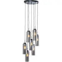 QAZQA Art Deco Hänglampa Svart med Rökglas 7-ljus - Laura