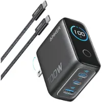 Anker Charger 100W Display 2C1A grey Laddningsadapter 100 W Fast Charge Svart Inomhus