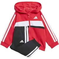 Adidas Träningsdräkt 'ESSENTIALS TIBERIO 3 STRIPES FLEECE' knallröd / svart / vit