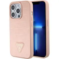 GUESS Croco Triangle Metal Logo fodral för iPhone 15 Pro - rosa