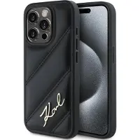 Karl Lagerfeld Diagonal Quilted Script-fodral för iPhone 15 Pro Max - svart