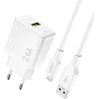 Dudao A23LEU adapter 12 W 1xUSB-A (1 m USB-A till Lightning-kabel ingår) vit