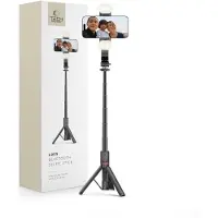Tech-Protect L05S Bluetooth Selfie Stick med stativ upp till 105 cm med LED-lampa - Svart