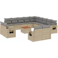 vidaXL Soffgrupp för trädgården 14 delar med dynor beige konstrotting