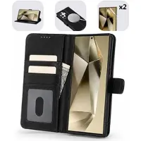 MyTPhone Samsung Galaxy S24 Ultra CardMate MagSafe plånboksfodral i läder med korthållare, stativ, 2x skärmskydd - svart