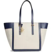 Tommy Hilfiger Logo Charm Linen Blend Canvas Tote Bag