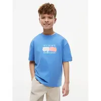 Tommy Hilfiger T-shirt 'Flag Graffiti' blå / melon / vit