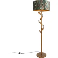 QAZQA Golvlampa i guld med lampskärm i bladdesign och guldfärgad insida 50 cm - Linden