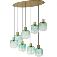 QAZQA Hotell Chic Pendellampa Mässing med Blått och Grönt Glas 8-ljus - Qara
