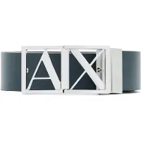 Armani Exchange för män. XM002664AF22854MB349 Slätt läderbälte med marinblått logospänne (OSFA), Hud, Casual, Marino