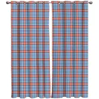 Binchi Outdoor Equipment Brittisk Stil Blå Orange Rutig Fönstergardiner Gardiner för Vardagsrum Dekorativa Föremål Vardagsrum 135W x 160H(cm)