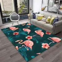 JGJG Flamingo Matta Tropiskt Djurtryck Köksmatta för Badrum Vardagsrum Sovrumsinredning Halkfri Golvmatta Entrédörrmatta 100*120cm