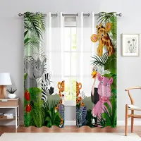 Yiran Furniture Tecknade djurgardiner för barnrum, Tiger, Elefant, Giraff, 2 Paneler, Pojkar, Flickor, Vardagsrum, Sovrumsinredning W75X166H(CM)X2PCS&Grommet Top
